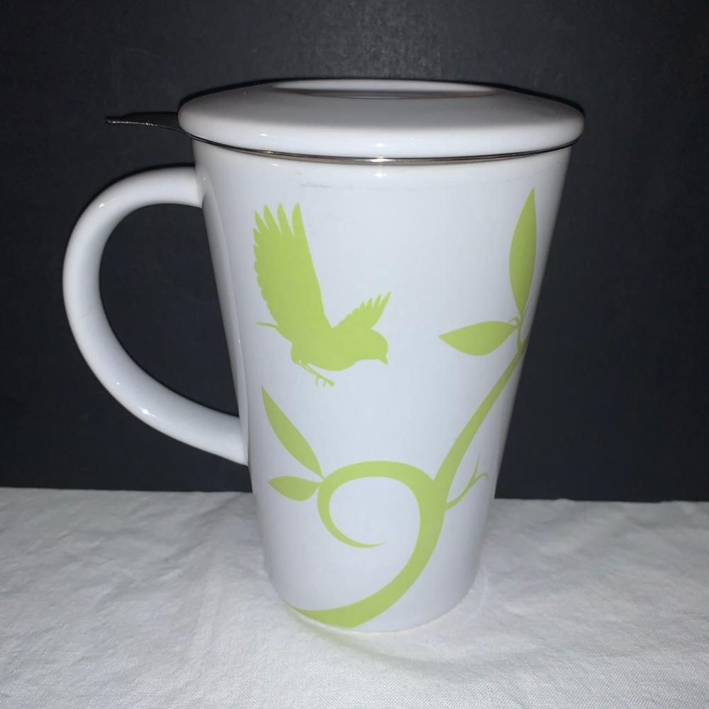 DAVIDsTEA White Lime Green Bird Leaf Tea Mug with Infuser One Size